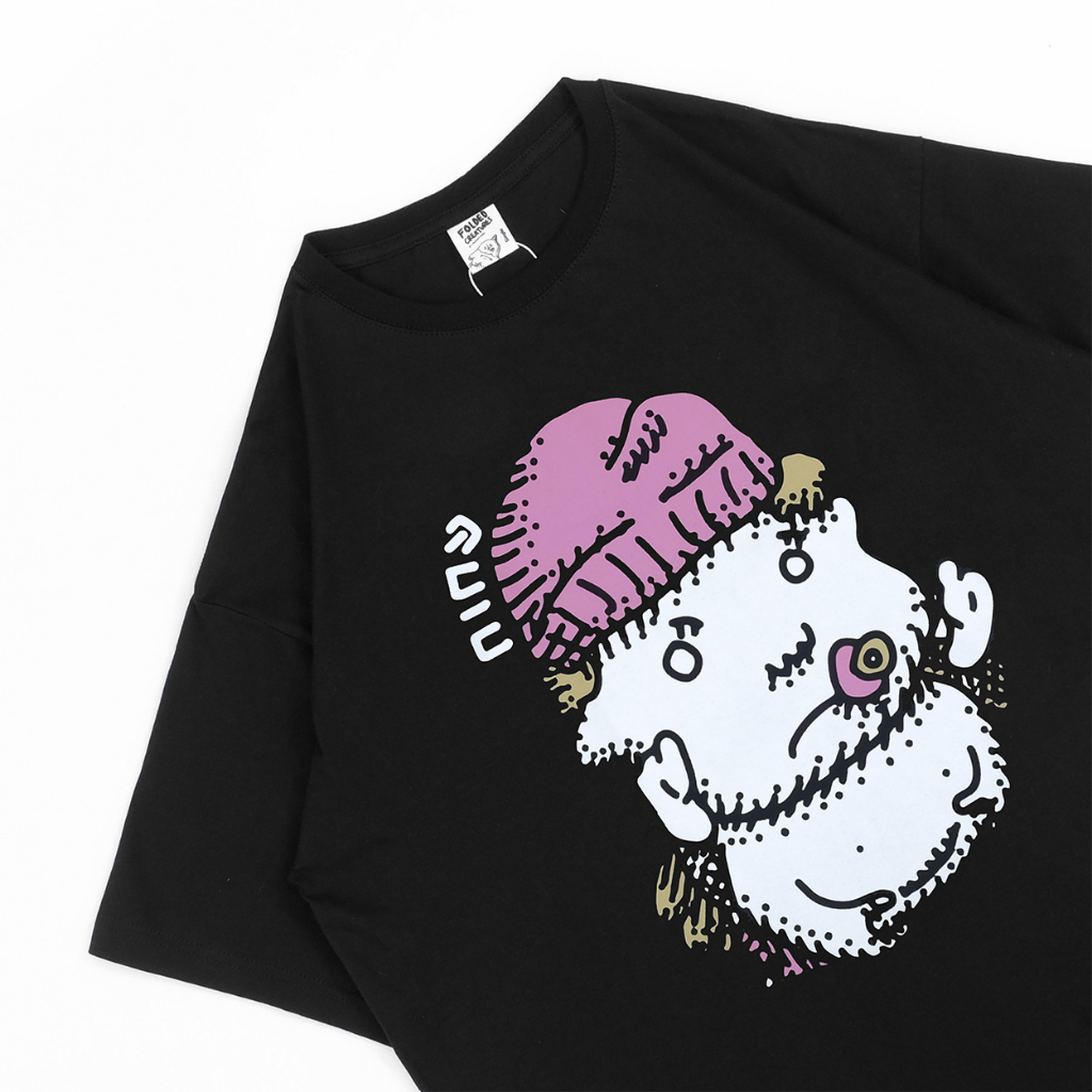 FOLDED CREATURES BY PEANUT STAIN - Folded Cupid Black Oversized Tshirt