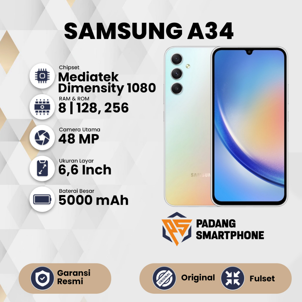 Samsung Galaxy A34 5G 8/128 8/256 GB RAM 8 ROM 128 256 8GB 128GB 256GB HP Smartphone Android Garansi Seindonesia