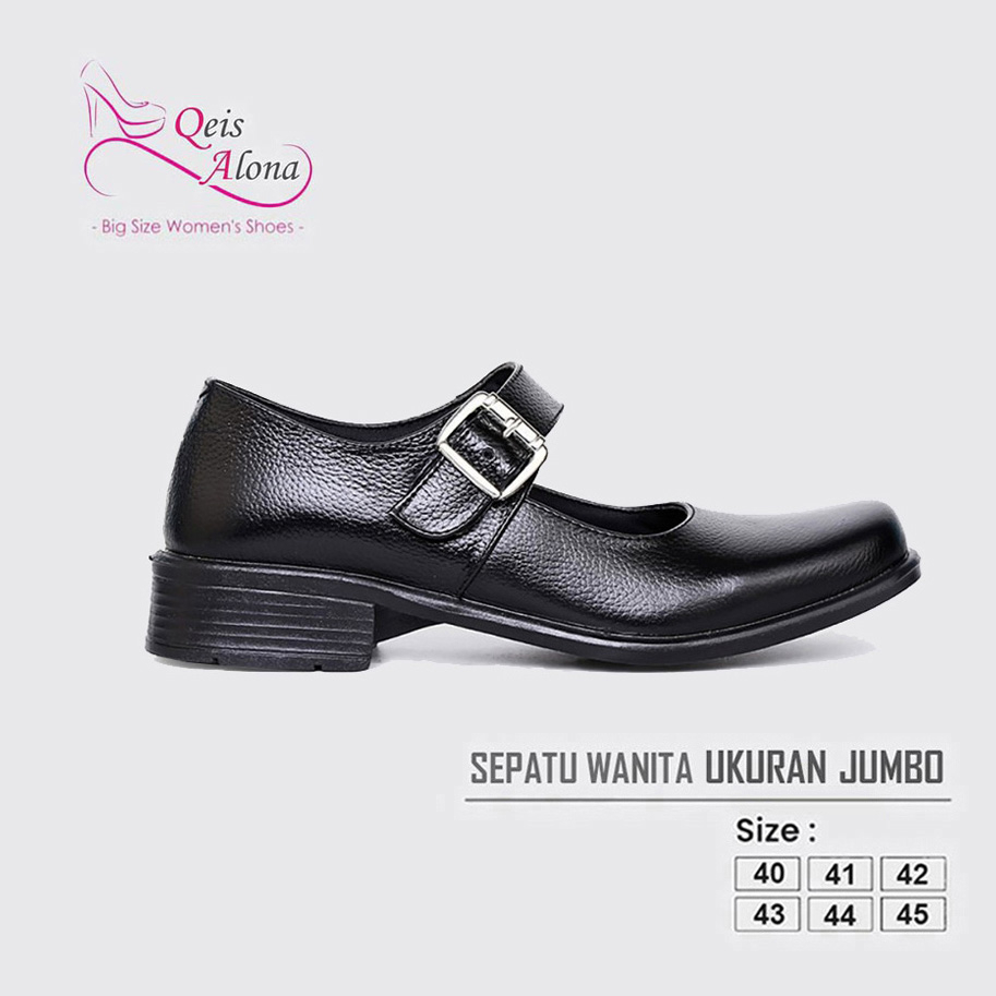 Sepatu Pantofel Wanita (Ukuran Besar Kaki Jumbo) Heels Formal Pesta Hak 3 cm Kulit Hitam - Sepatu Sekolah Kuliah Paskibra