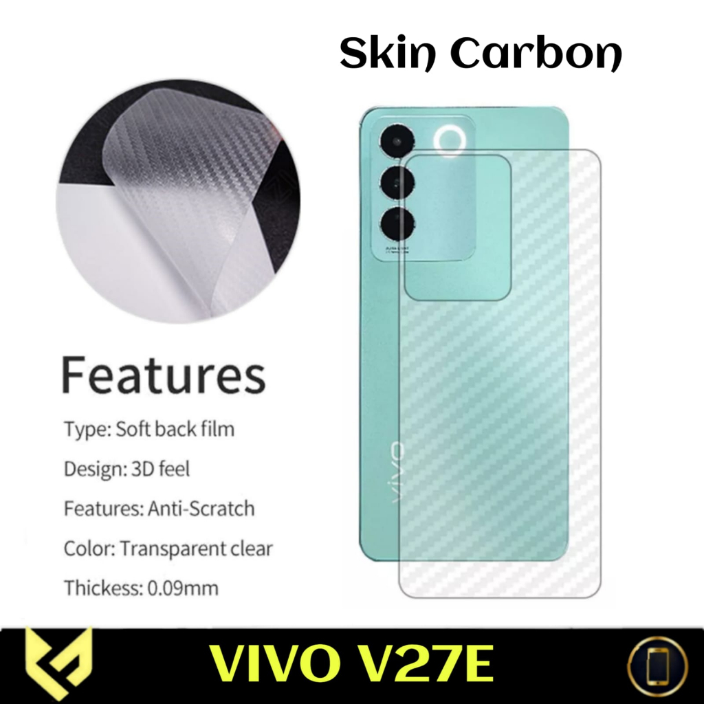 PROMO Paket 3IN1 For VIVO V27e Anti Gores Layar Free Lens Camera &amp; Skin Carbon Anti Gores Jamur Body Belakang Handphone