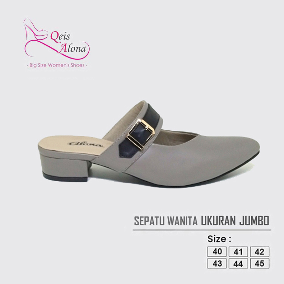 BIG SIZE - Sandal Sepatu Mules Wanita Ukuran Jumbo-Besar / Bustong Formal Pesta Abu2 Grey