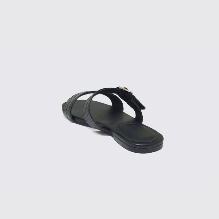 Jesicca - Sandal Flat Wanita (Ukuran Kaki Besar Jumbo) Sendal Teplek Casual Santai Kulit Croco Hitam