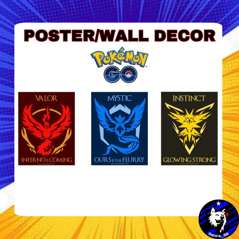 POSTER WALL DECOR POKEMON GO VALOR INSTINCT MYSTIC ZAPDOS MOLTRES ARTICUNO PIKACHU A3 A4 A5