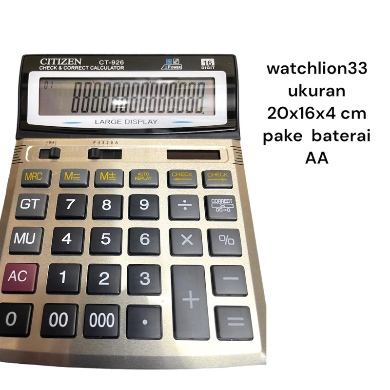 

KALKULATOR DAGANG MEJA CITIZEN 926 /16 DIGIT DUAL PAWER