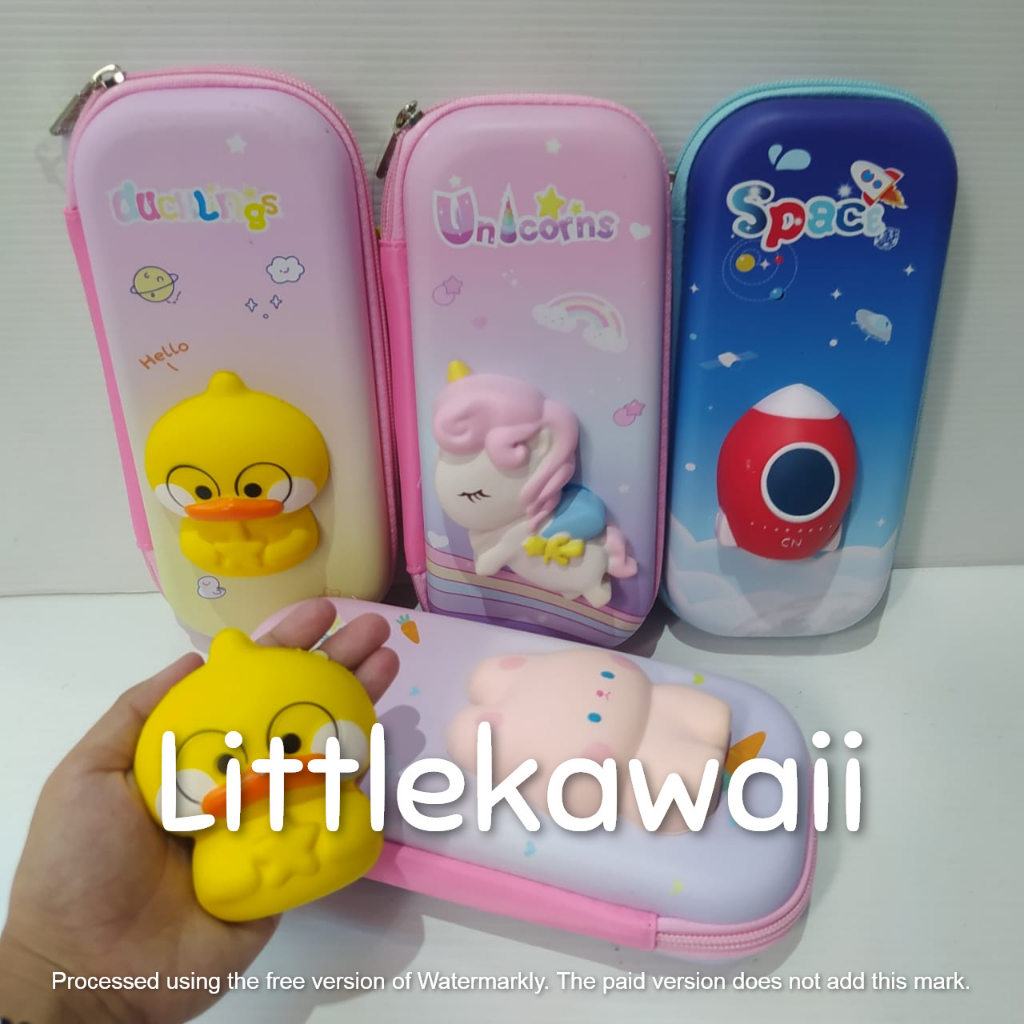 LK/Tempat Kotak Pensil Anak Sekolah Pencil Case Hardcase Timbul Squishy Unicorn Duck Rabbit Astronot Import