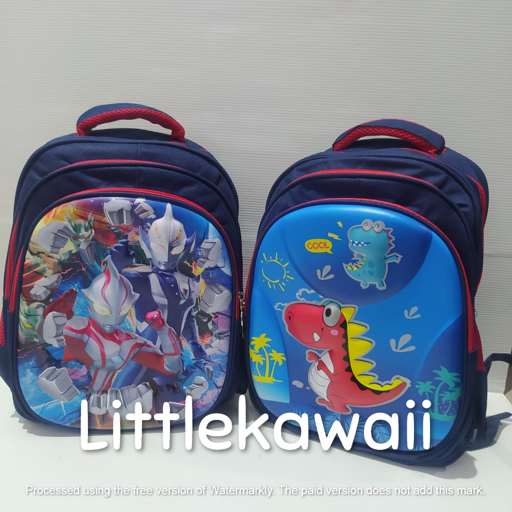 LK/Tas Ransel Sekolah Anak Perempuan Laki Laki Embos Hardcase Unicorn Mermaid Dinosaurus Ultraman 2 Kantong PAUD TK SD Import