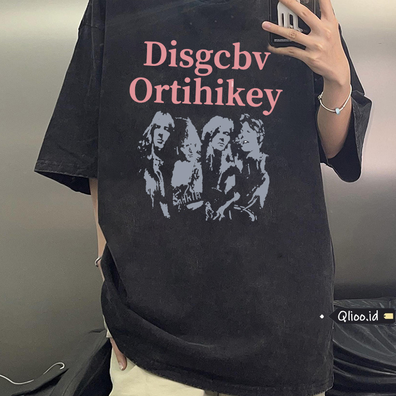 Print Washed T-shirt Kaos Lengan Pendek Oversize Retro Characters Women Korean Style Atasan Wanita