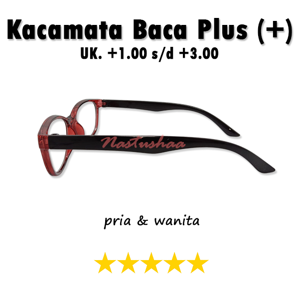 Kacamata Baca Plus (+) Uk. +1.00 s/d +3.00 Bingkai Model Cat Eye Warna Merah Gagang Hitam Kacamata Rabun Dekat Pria/Wanita NOCASE