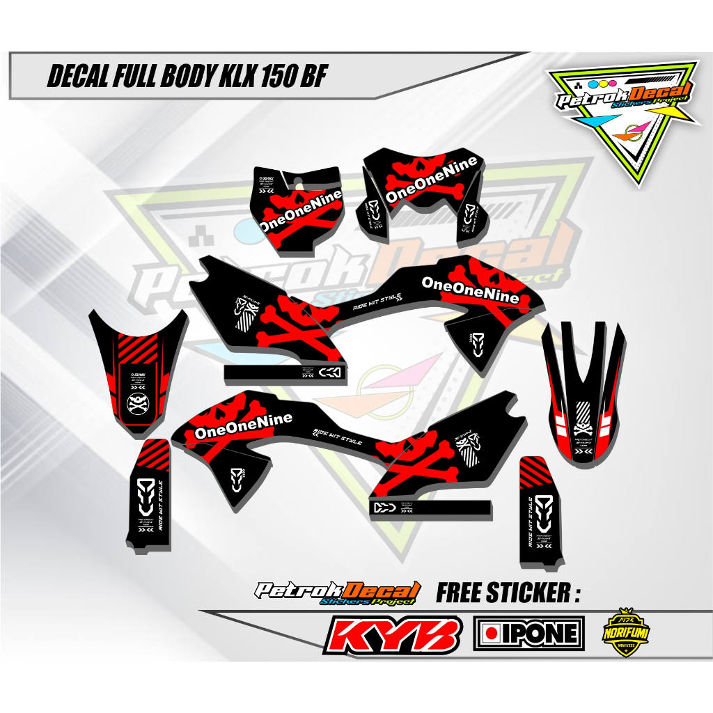 DECAL STICKER KLX 150 BF FULL BODY - DECAL KAWASAKI KLX 150 BF KSR Oneonenine Design
