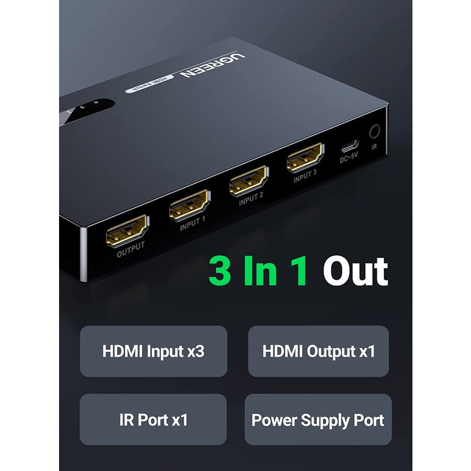 Splitter UGreen 40234 HDMI 3in1 Out + Remote - Switch 3in1 40234