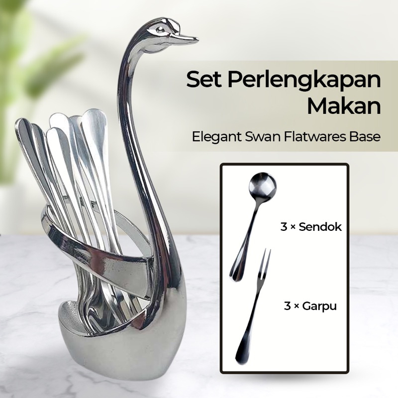 Perlengkapan Alat Makan Sendok Garpu Stainless Steel Lucu Unik Elegant Model Angsa Silver