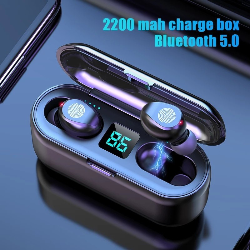 Headset F9 TWS Wireless Earphone Earbuds Bluetooth 5.1 Dengan Mikrofon HIFI Stereo 9D