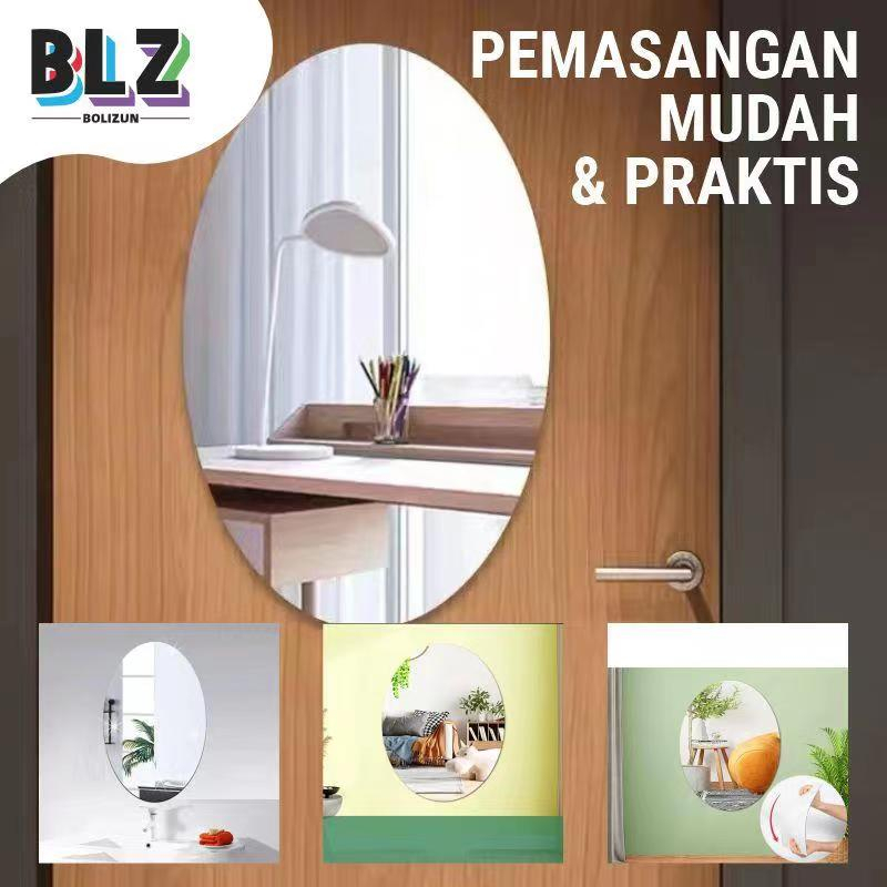 Bolizun STICKER CERMIN OVAL 3D STIKER DINDING Kaca Acrylic Sudah Dengan Perekat Wallpaper Mirror Kamar Mandi 42 X 27CM