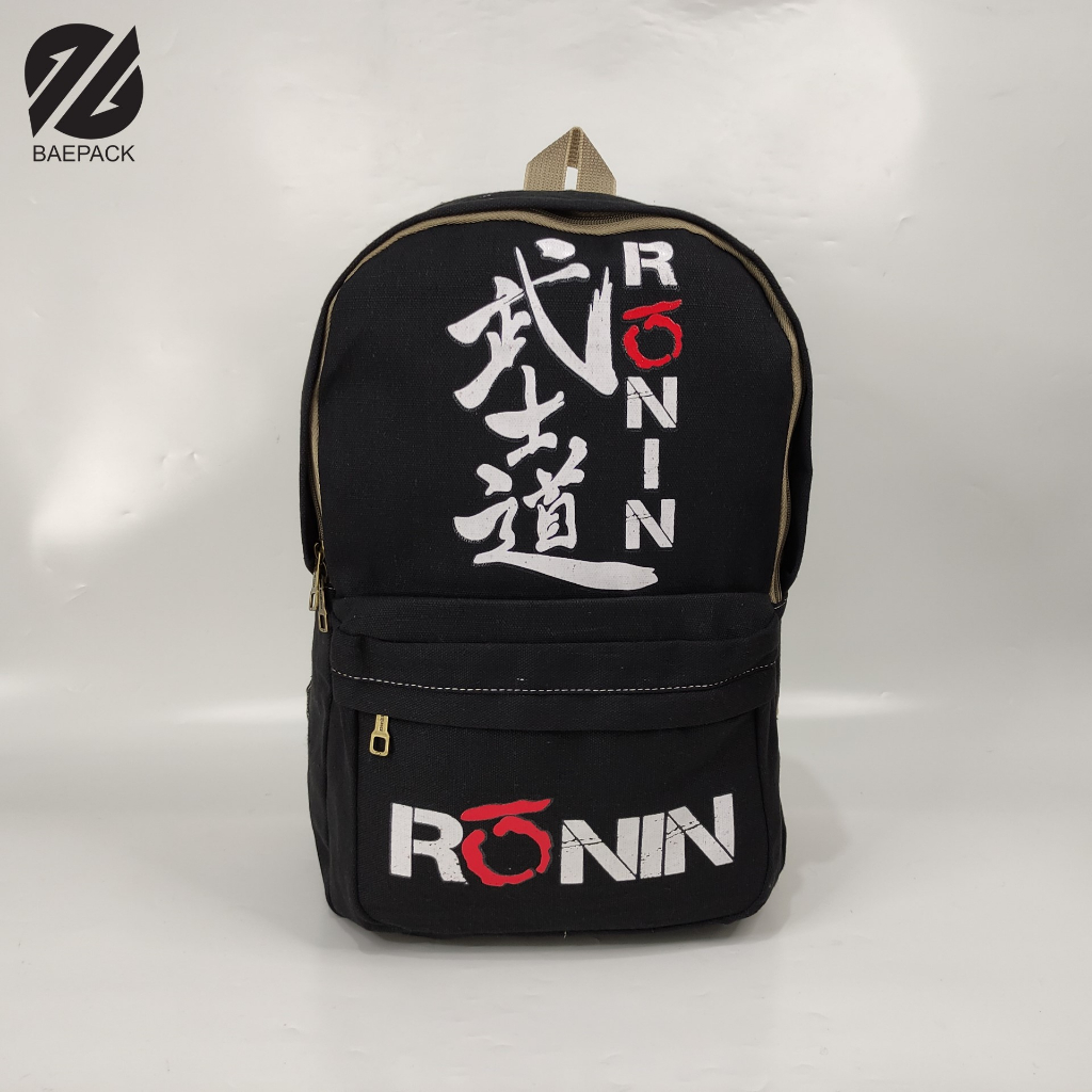 Tas Punggung Ransel Backpack Pria Kanvas Ronin Hitam Original Baepack / Tas Sekolah Backpacker Cowok