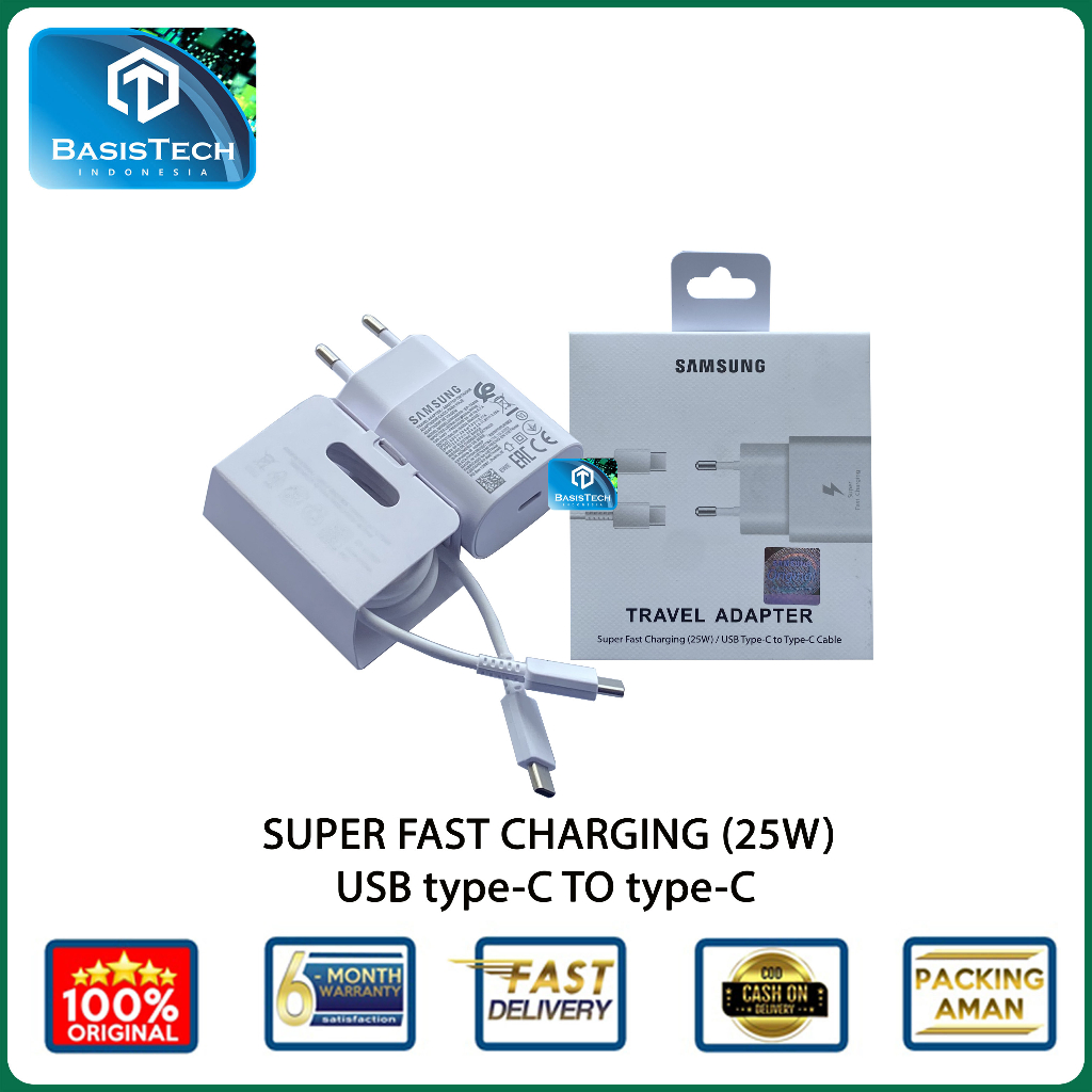 CHARGER SAMSUNG NOTE 10 TYPE C TO TYPE C 25W TA800 SUPER FAST BASISTECH ORIGINAL QUALITY