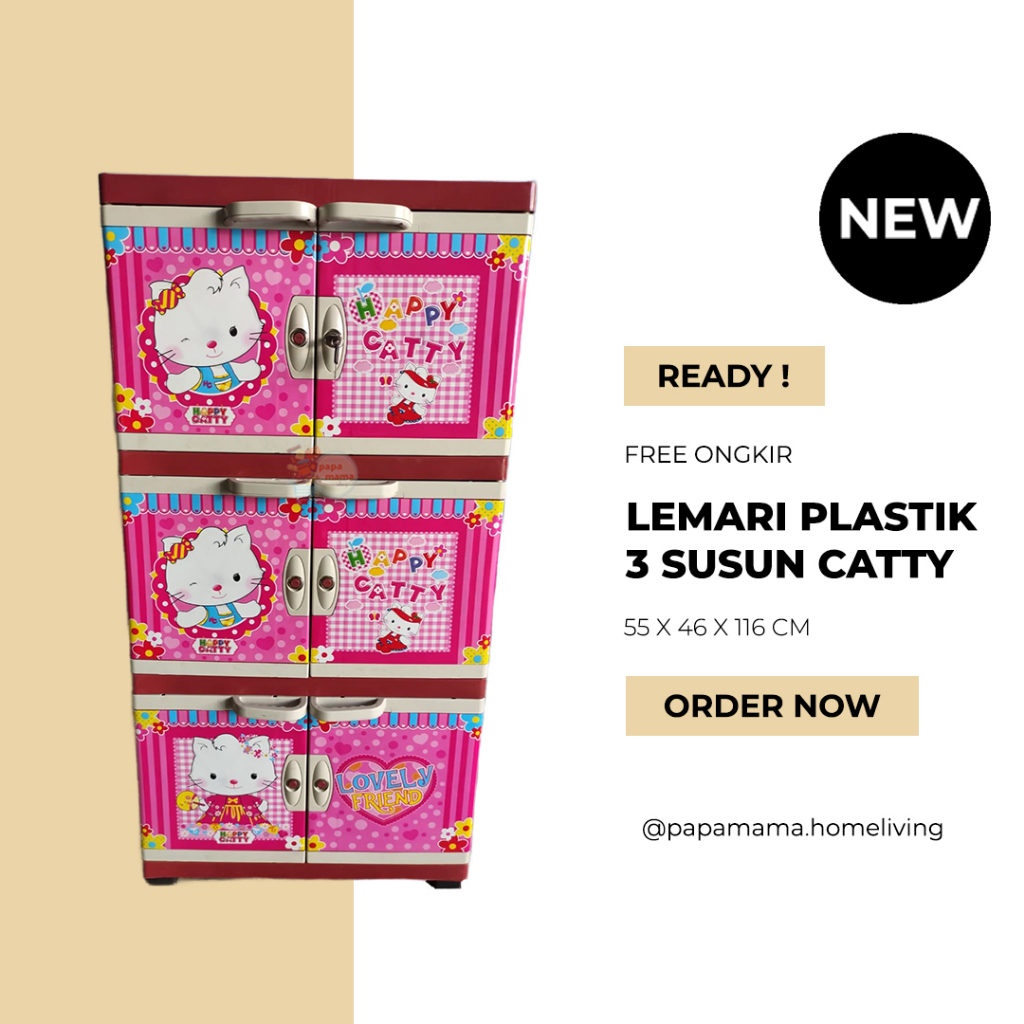 Lemari Anak Plastik Karakter Motif Cowok Cewek - Lemari Plastik 3 Tingkat - Medan