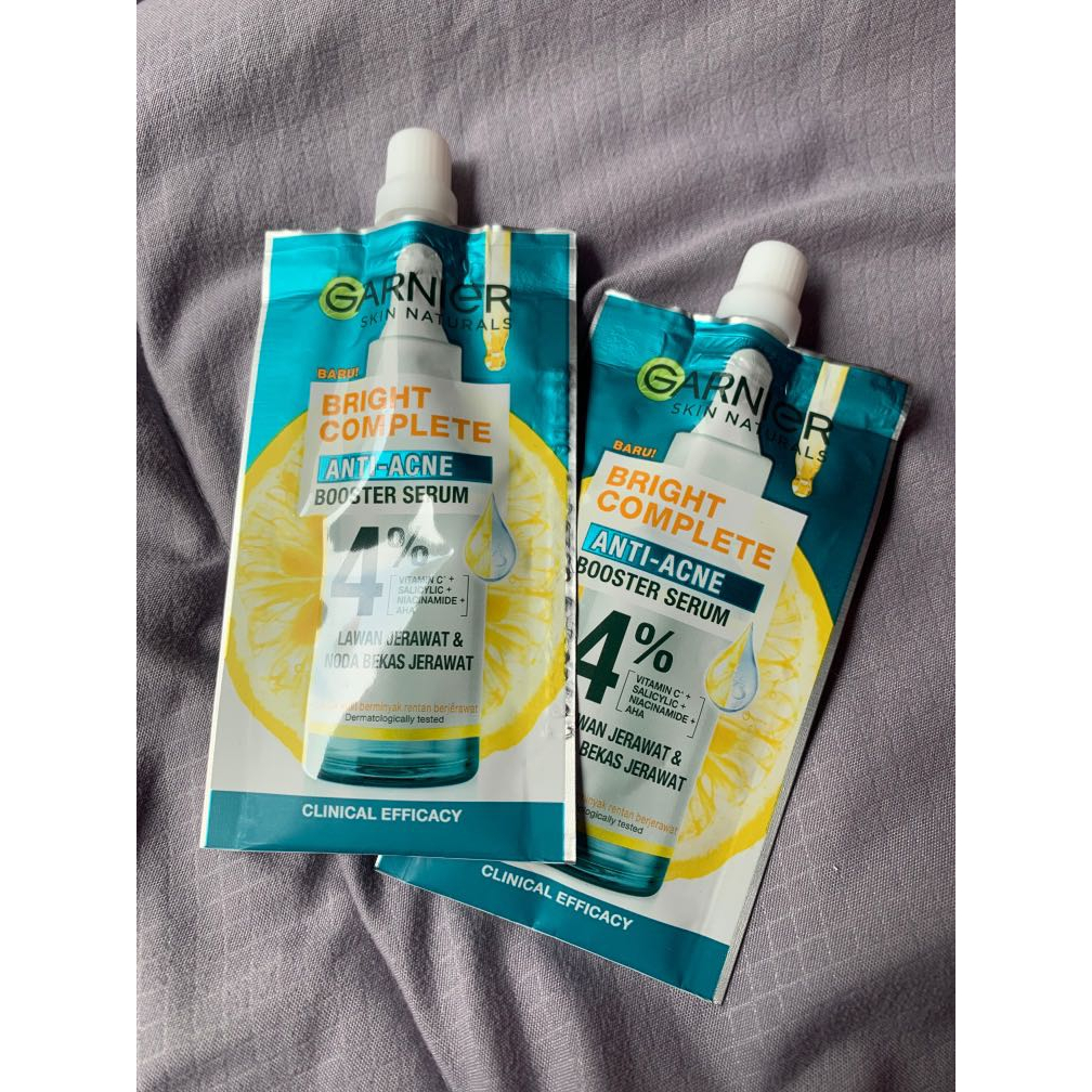 Garnier Bright Complete Anti-Acne Booster Serum kombinasi dari 4% vitamin c sachet 7.5ml