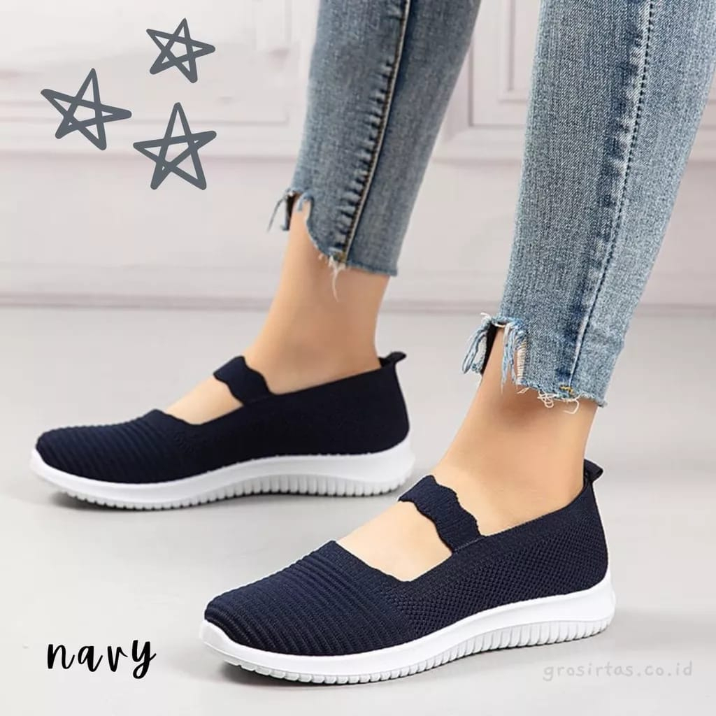 GROSIRTAS LV0143 &quot;FREE BOX&quot; Sepatu Slip On Kanvas Wanita Sepatu Fashion Rajut Wanita Import