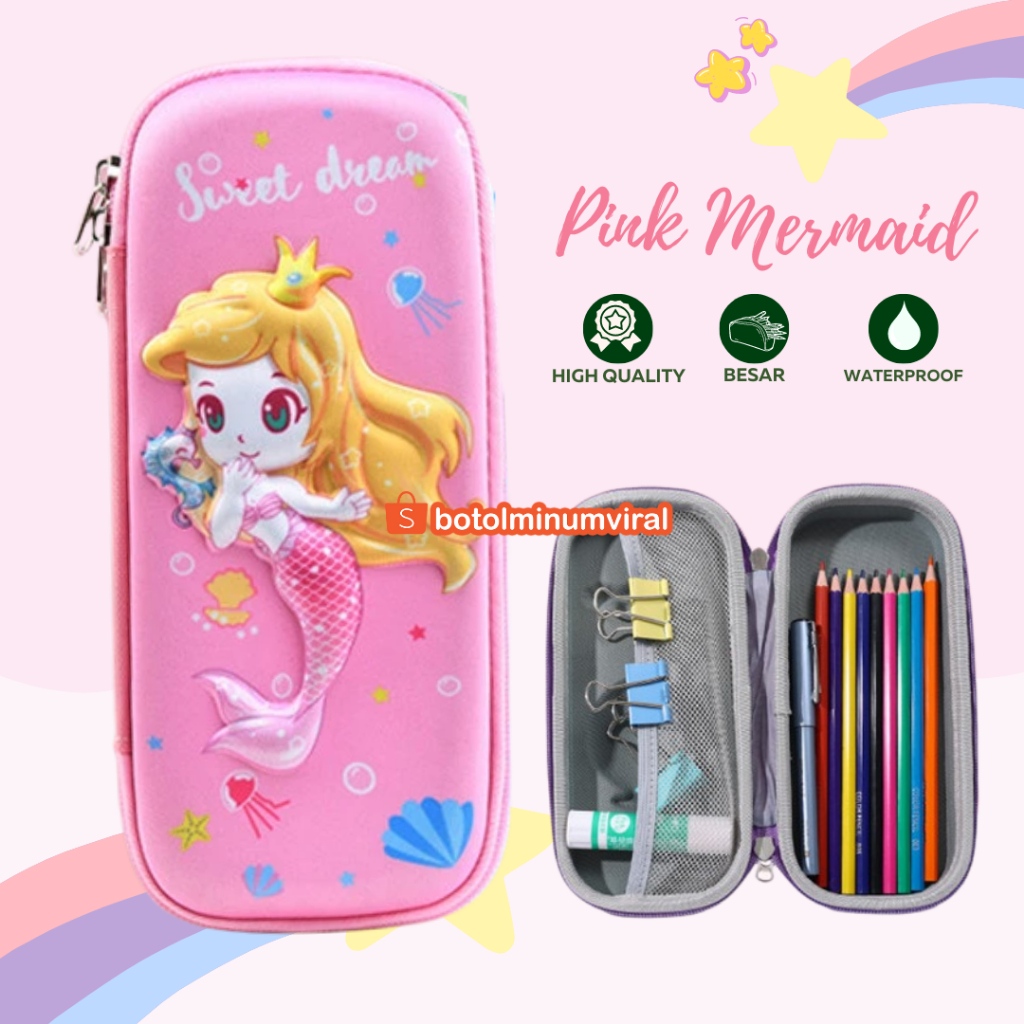 Tempat Pensil 3D Timbul Kotak Karakter Unicorn Astronot Dino Mermaid