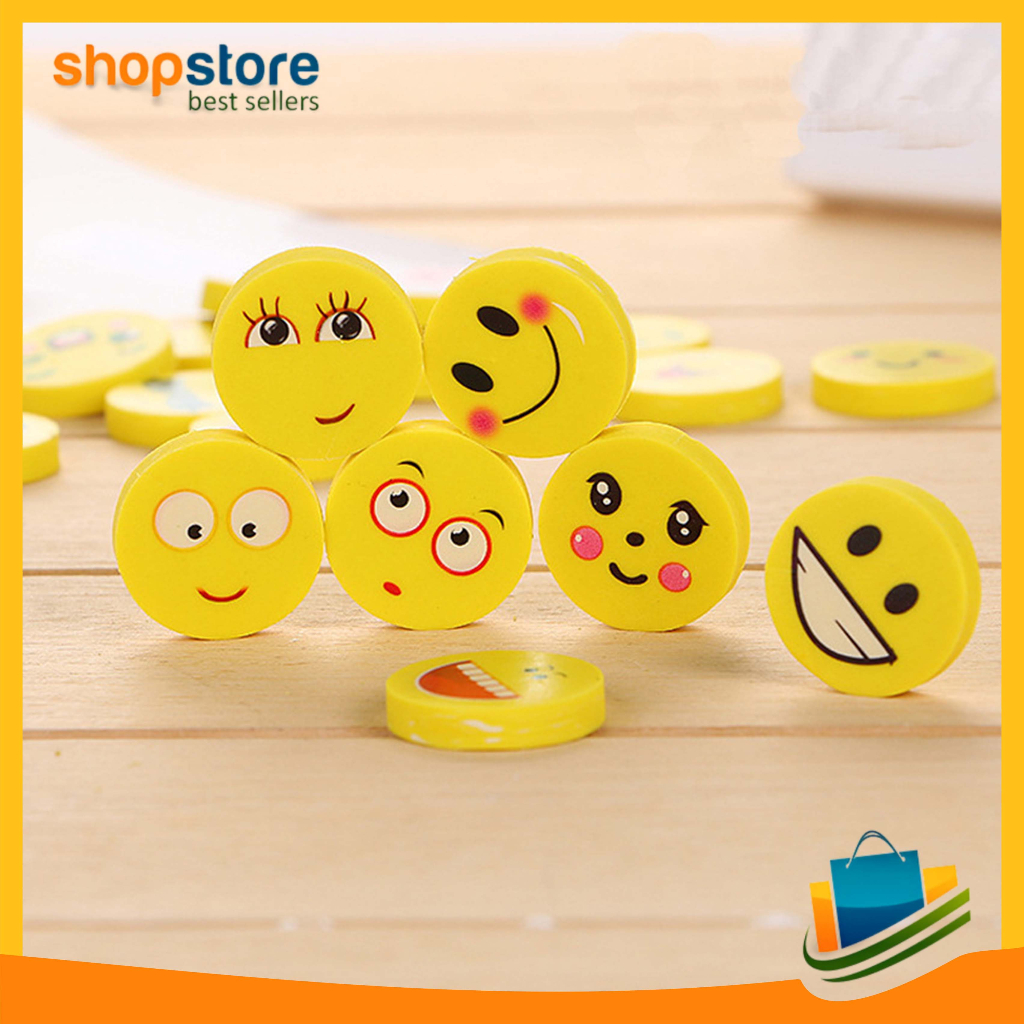 

Penghapus Pensil Import Karakter Emoji Smile Bulat Lucu Set 4pcs COD 883