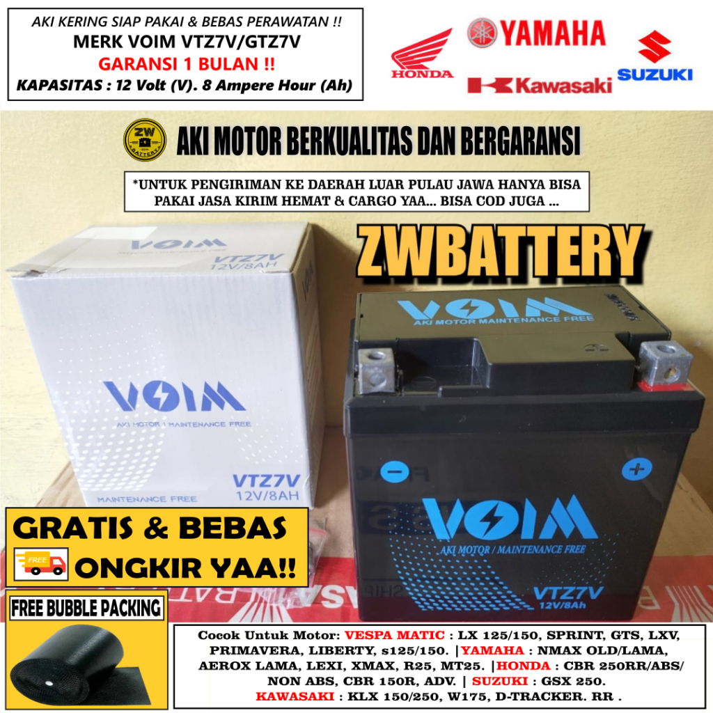 Aki Motor Vespa LX 125, Sprint 125, Primavera, Liberty, GTS 150 VTZ7V VOIM MF