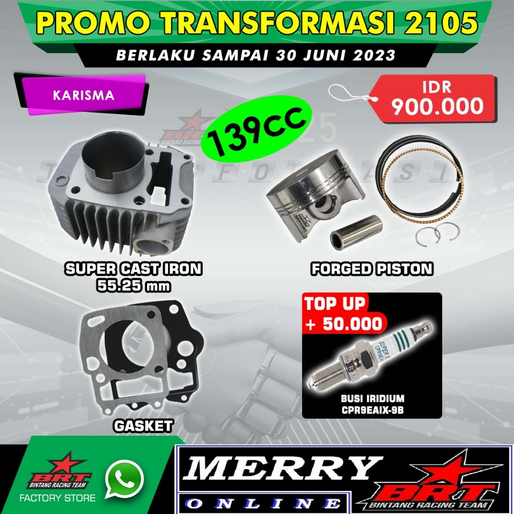 Promo 2105 Paket Bore Up BRT Blok Piston Karisma / Supra X 125 / Kirana 139cc KPH