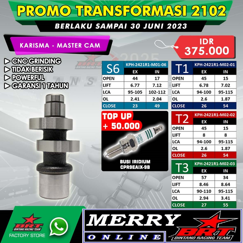 Promo 2102 Master Cam BRT 2102 Noken as Karisma Supra X 125 Kirana KPH S6 T 1 T2 T3 Series