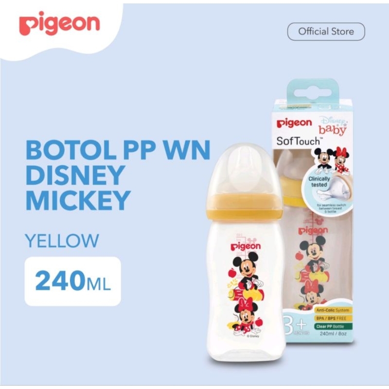 ORIGINAL PIGEON Botol PP Clear Wide neck 160ml Mickey Minnie 240ml / Botol Pigeon Wideneck Peristaltic Plus Disney