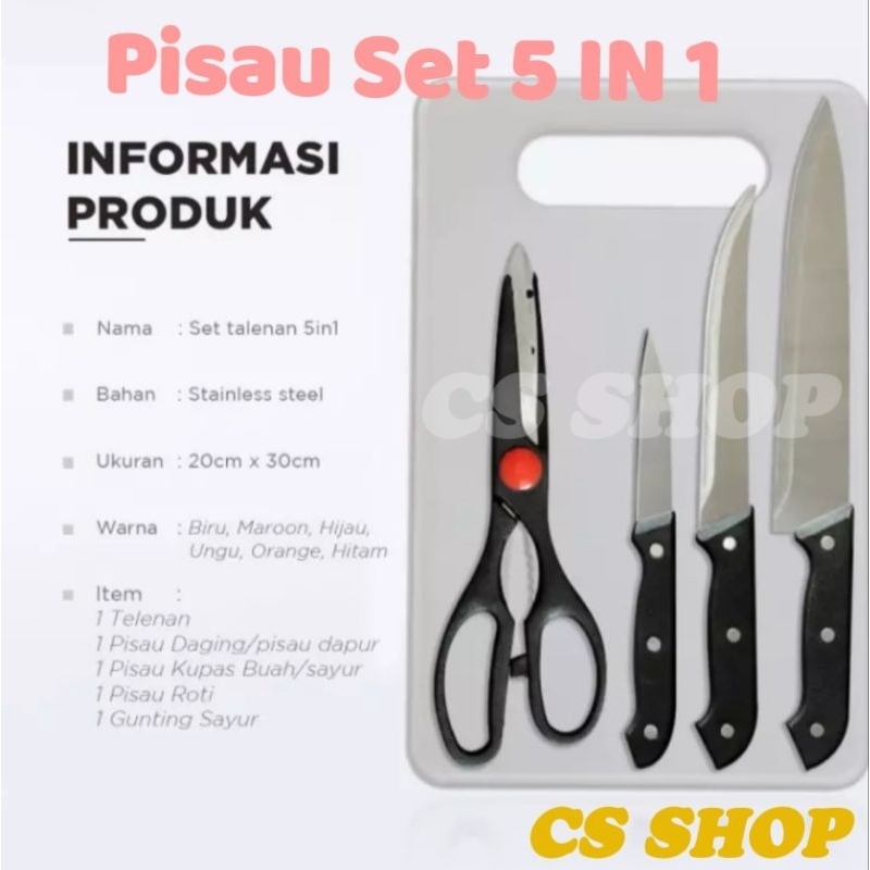 PISAU SET TALENAN 5IN1 STANLESS/SET PISAU TALENAN+GUNTING PISAU 2/KNIFEE SET