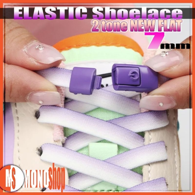 elastic shoelace new flat tali elastis model two tone dengan lock berwarna