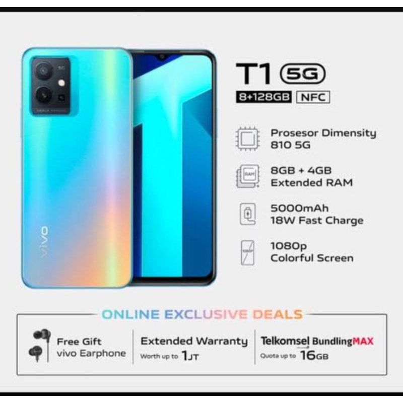 Vivo T1 5G 8/128 GB starlight black second full garansi dan box