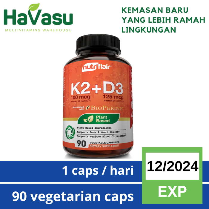 NutriFlair K2 (MK7) D3 5000 IU BioPerine untuk kesehatan Tulang Immune Darah Tinggi