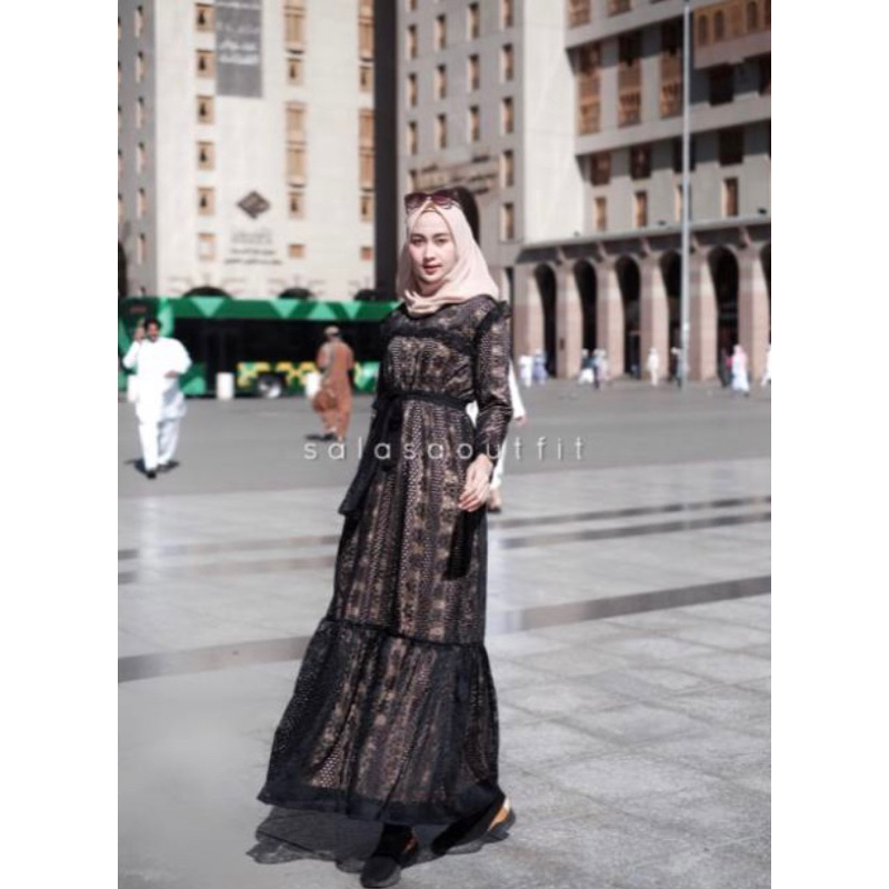 Preloved ORIGINAL FULL FURING SATIN IMPORT KIA DRESS BRUKAT MEWAH Pesta Kekinian Gamis Brukat Terbar