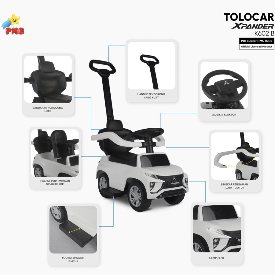 Mainan Mobil Dorong Tolocar Ride-on PMB K-602 602B  XPANDER