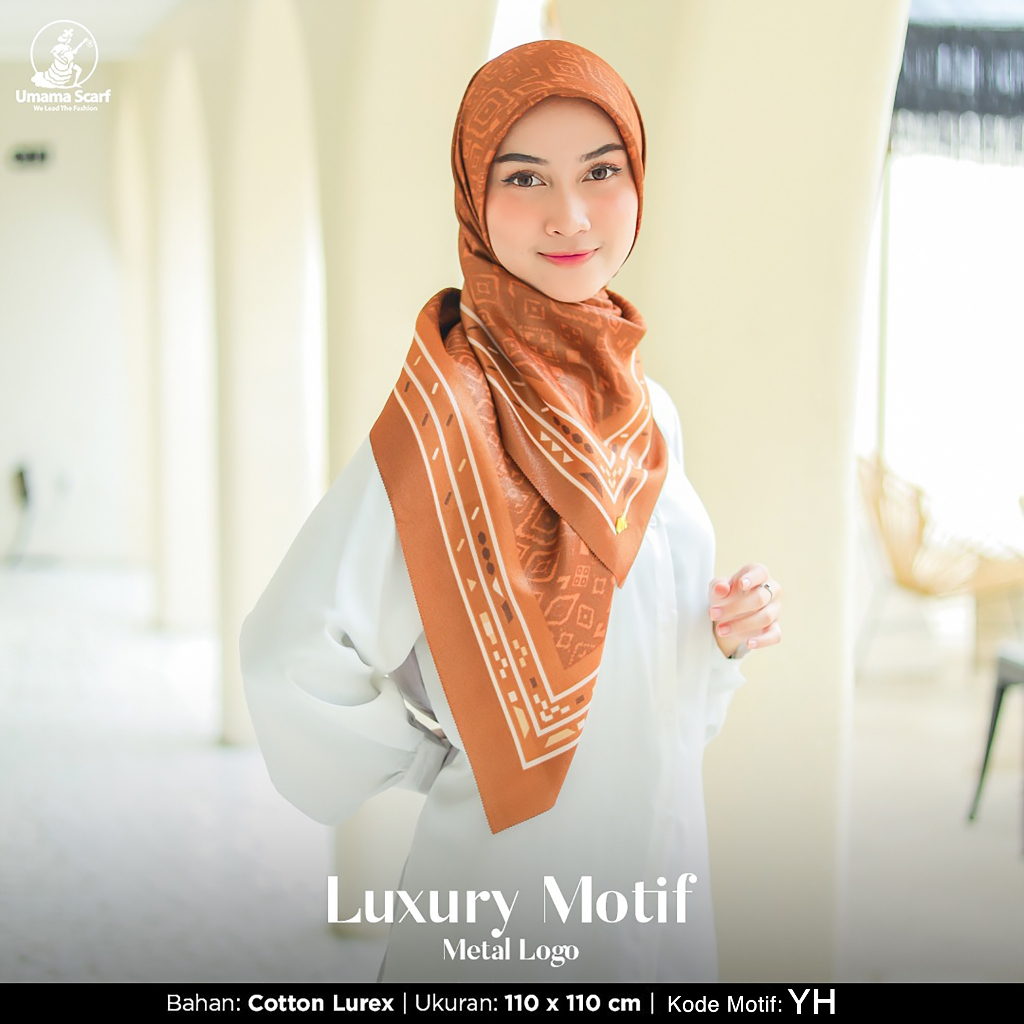 Jilbab Segiempat LUXURY PRINT UMAMA KODE YH motif bahan Cotton Lurex original PREMIUM