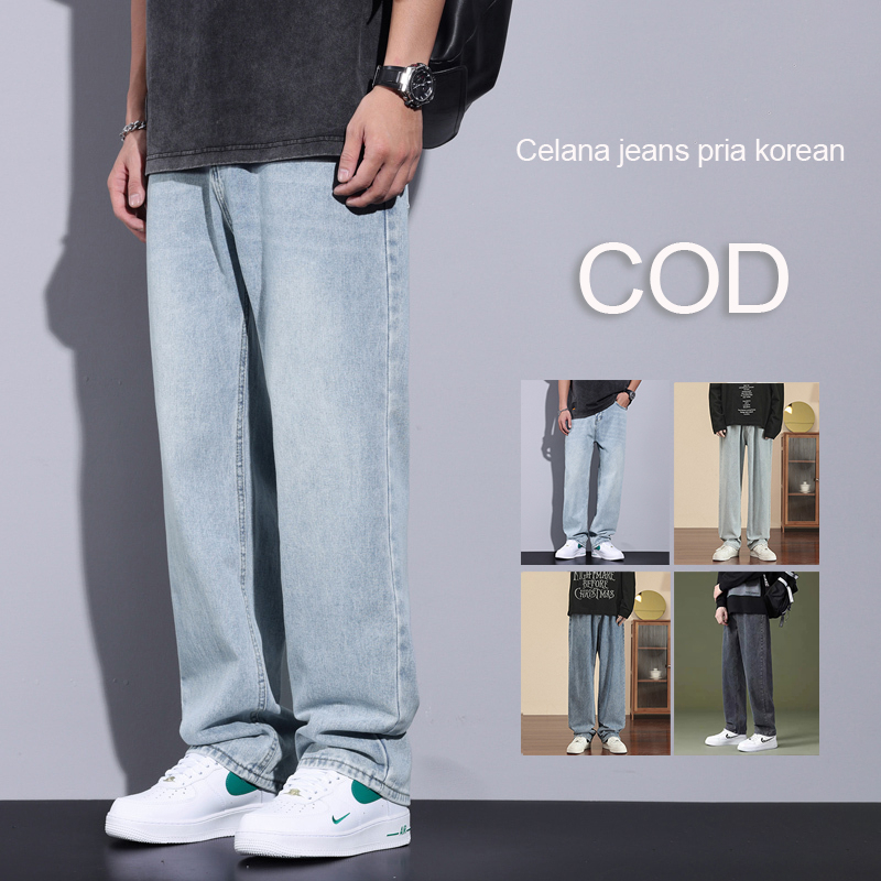 【hiphop】Baggy pants celana jeans pria standar straight loose jeans celana kulot jeans oversize pria longgar dewasa korean style jumbo