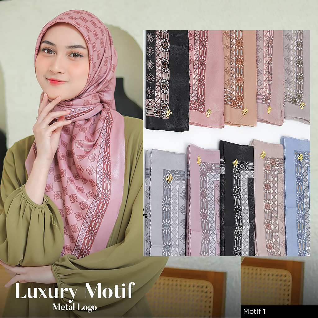 Jilbab Segiempat LUXURY PRINT UMAMA kode YA motif bahan Cotton Lurex original Premium