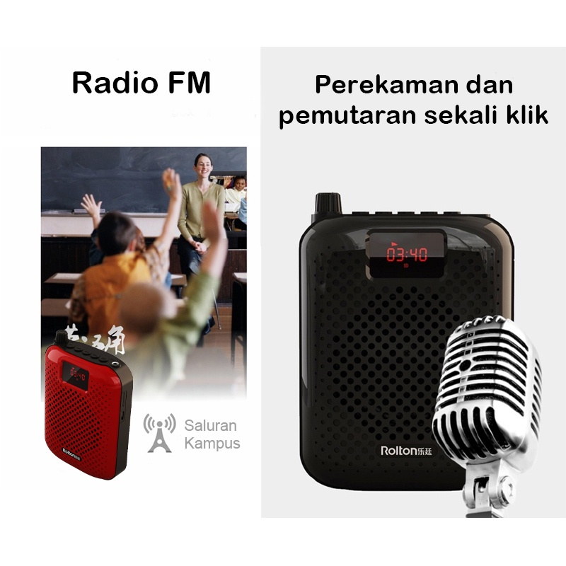 ⚡BIG END SALE⚡ Rolton K500 Penguat Suara 5W 2200mAh Multifungsi Speaker Suara Pribadi Portabel dengan Tampilan Mikrofon untuk Pidato Guru