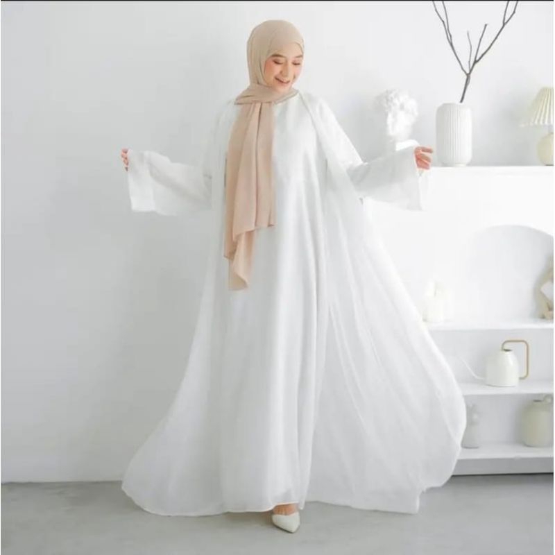 TERLARIS GAMIS ABAYA OUTER SET ABAYA SAR'I ABAYA SET OUTER VIRAL-Putih 1 set abaya