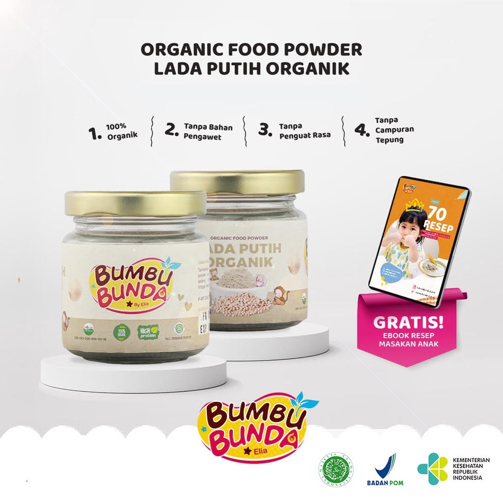 Bumbu Bunda Elia Organic Food Powder Rempah MPASI Lengkuas Kunyit Lada Putih Ketumbar Daun Jeruk Kemiri Sereh Lengkuas Pala Organik