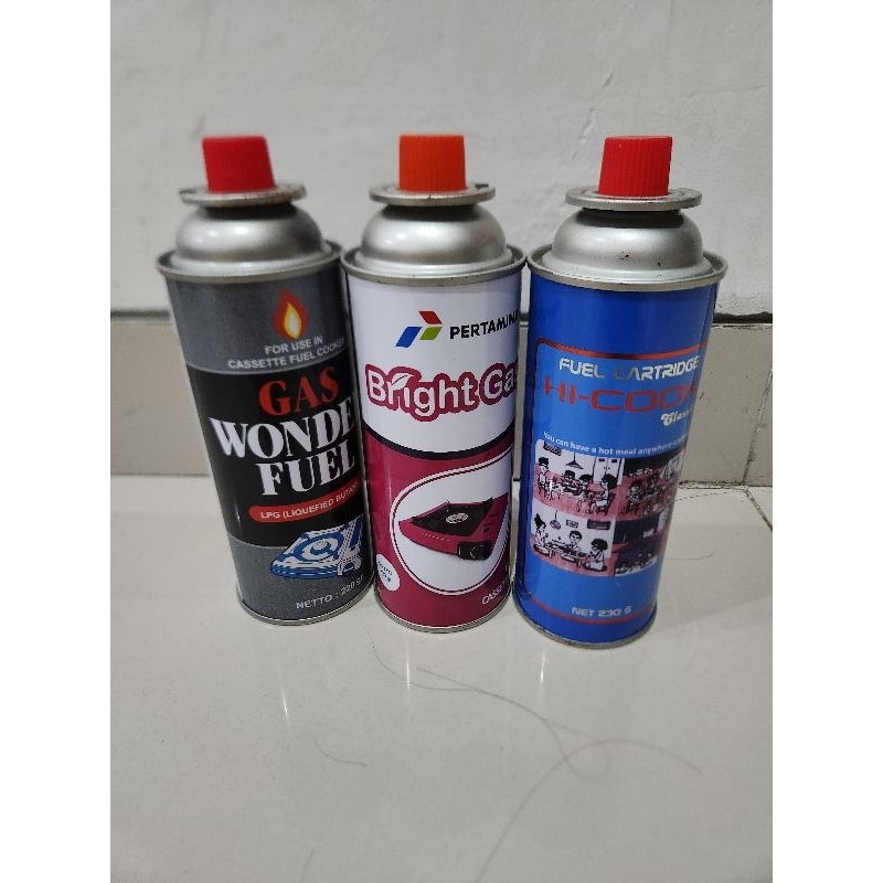 Gas kaleng portable kosong:  hi-cook, wonder fuel, bright gas, tokai , purity original tp BEKAS ( ha