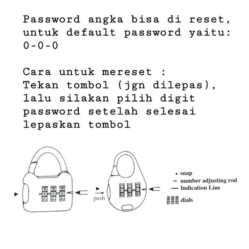 gembok travel lock kunci kode gembok nomor angka traveling koper