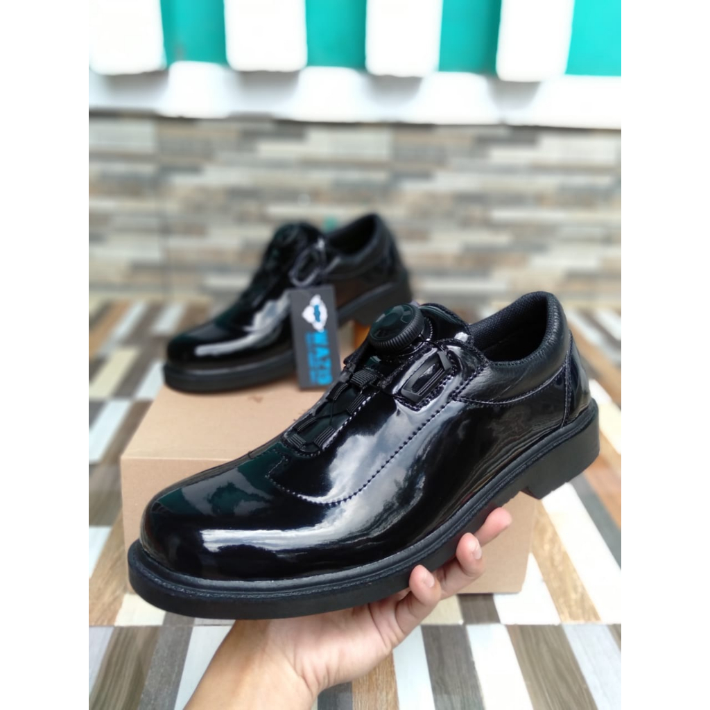 SEPATU PDH PENDEK TALI PUTAR KILAP - OXFORD PUTAR
