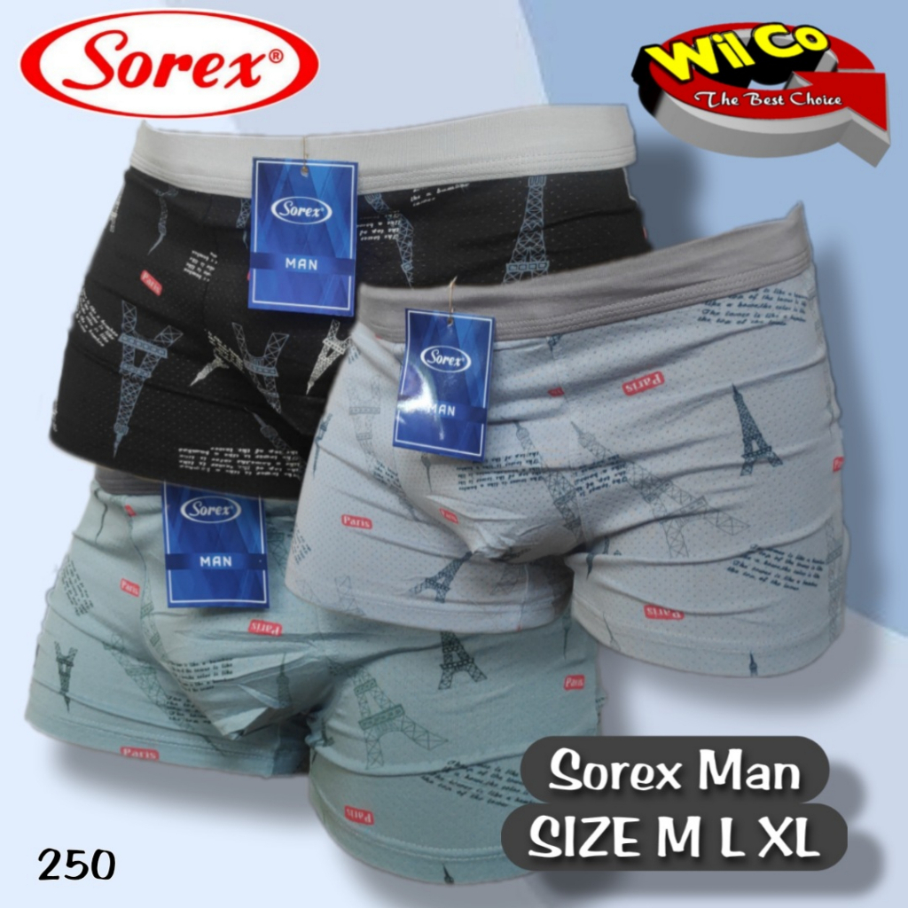 K250D - (DIJUAL PER 2 Pcs) CELANA DALAM BOXER PRIA SOREX DENGAN GAYA MODERN SIZE M - XL