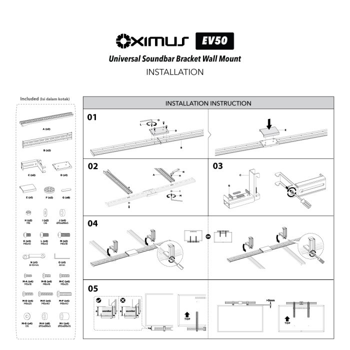 OXIMUS EV50 Universal Soundbar Bracket Wall Vesa Base Holder Premium