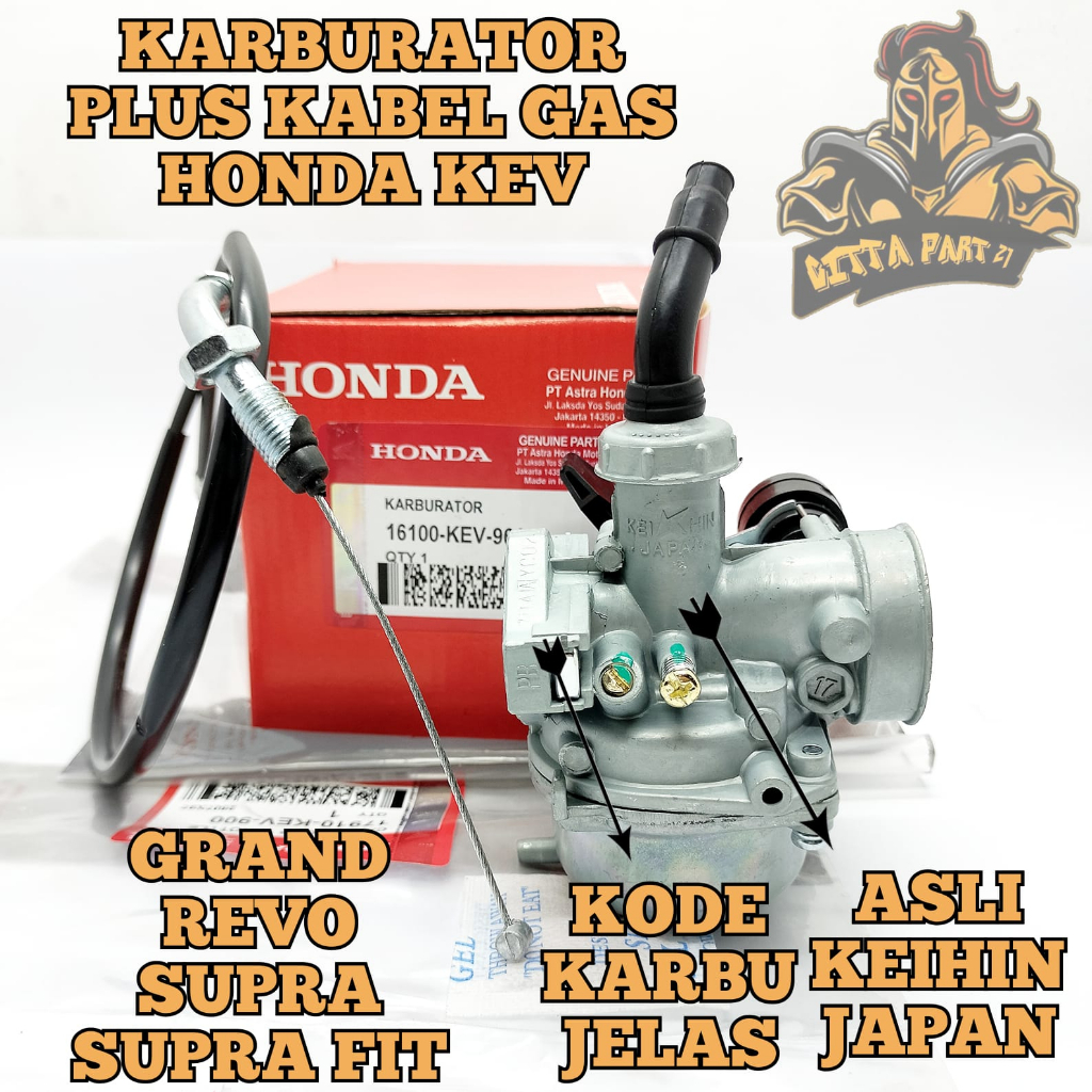 ORIGINAL KARBURATOR CARBURATOR SET PLUS KABEL GAS HONDA KEV KUALITAS ASLI ORIGINAL HONDA AHM PRESISI TIDAK BANJIR TIDAK BOROS DAN DIJMAIN AWET GRAND REVO 110 LAMA SUPRA FIT SUPRA KARBU CARBU