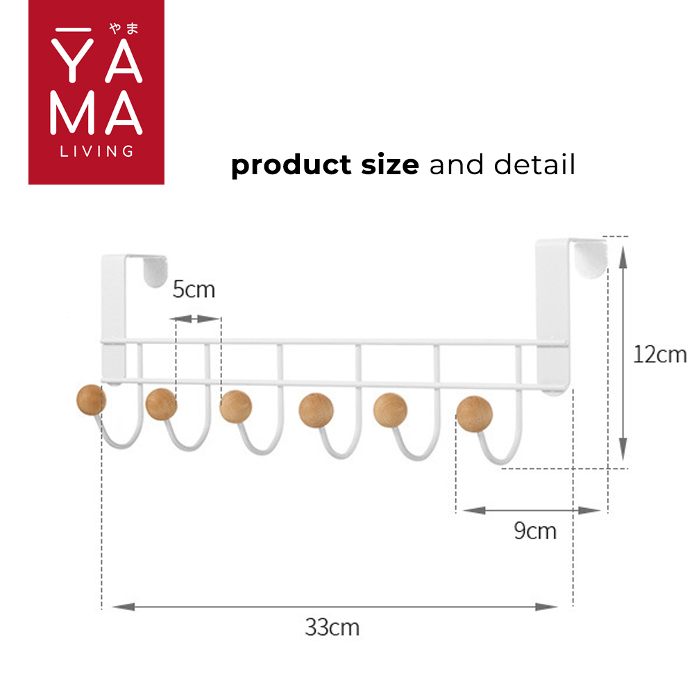 YAMA ARATA Instant 6 Hook Gantungan Baju Belakang Pintu Topi Pakaian Tanpa Paku