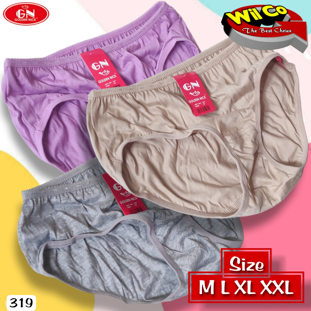 K319 (1-3 pcs) Golden Nick Celana Dalam Wanita Dewasa, Celana Dalam Perempuan Size M L XL XXL