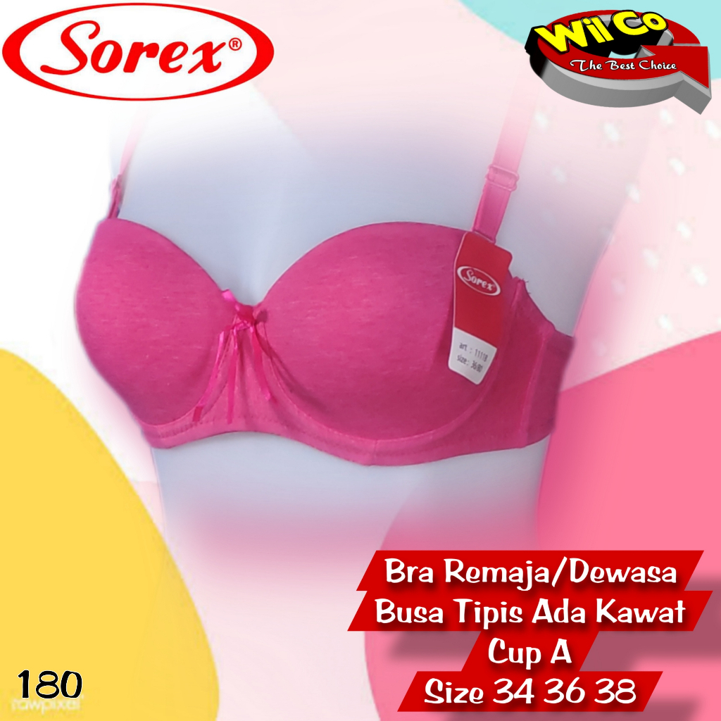 K180 - BRA/BH WANITA SOREX BUSA TIPIS ADA KAWAT DUA PENGAIT SIZE 34-38 CUP A