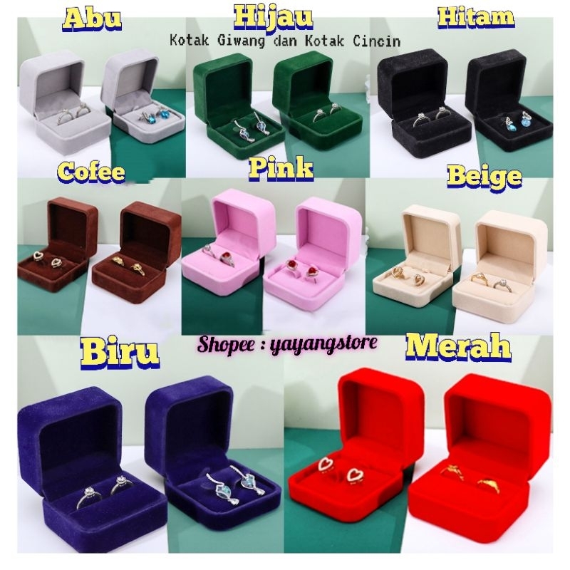 Kotak cincin beludru merah biru velvet